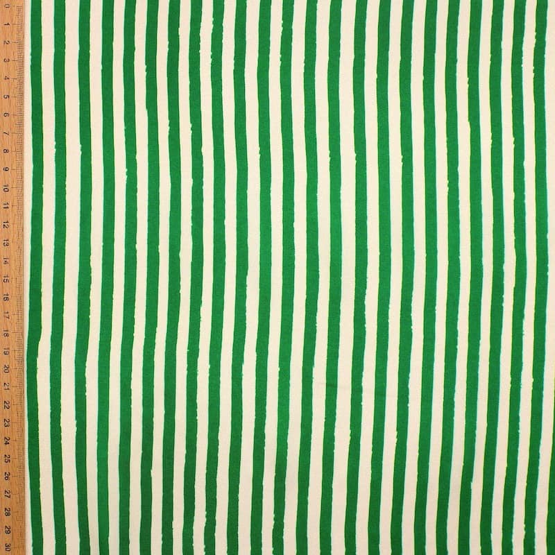 Striped polyester fabric - green / cream