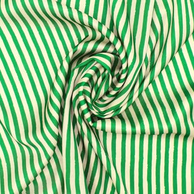 Tissu polyester rayures - vert/crème