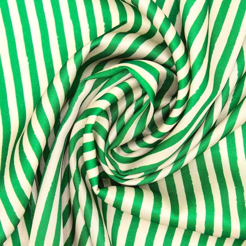 Tissu polyester rayures - vert/crème
