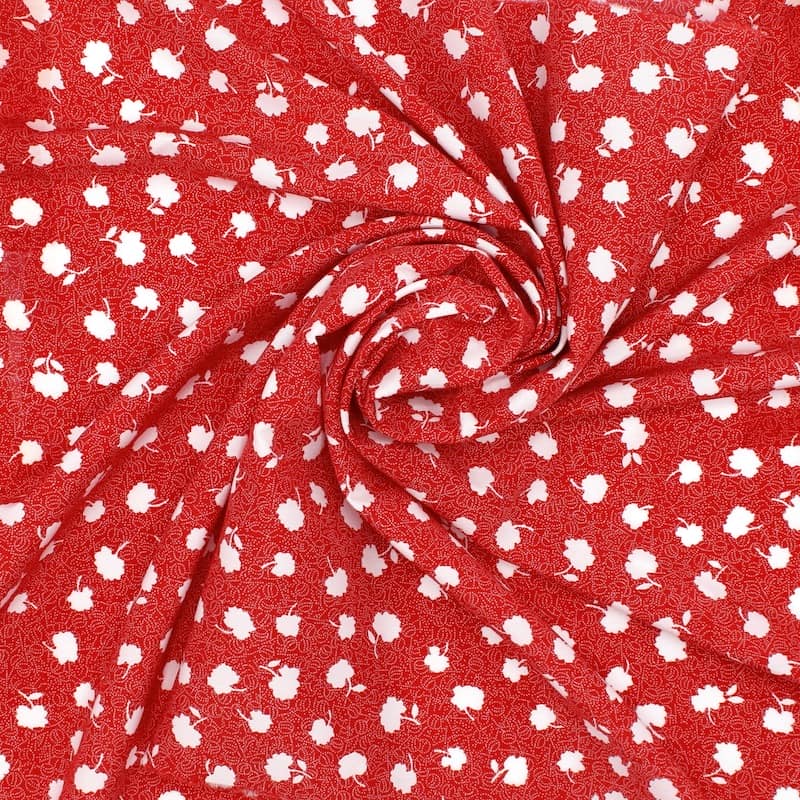 PUL fabric (50 x 50cm) - Flowers on red