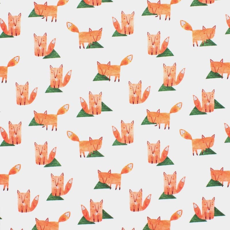 Cotton with foxes - white / orange