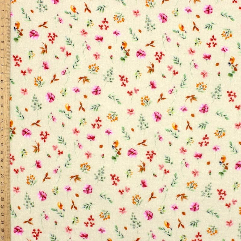 Double cotton gauze with flowers - beige 