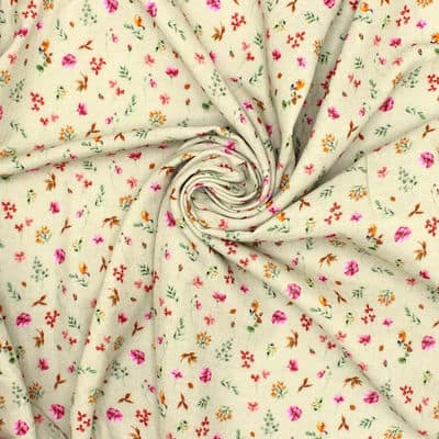 Double cotton gauze with flowers - beige 