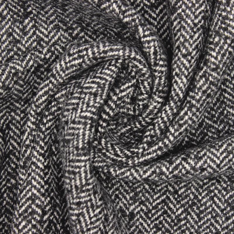 Tissu laine chevron - noir et blanc