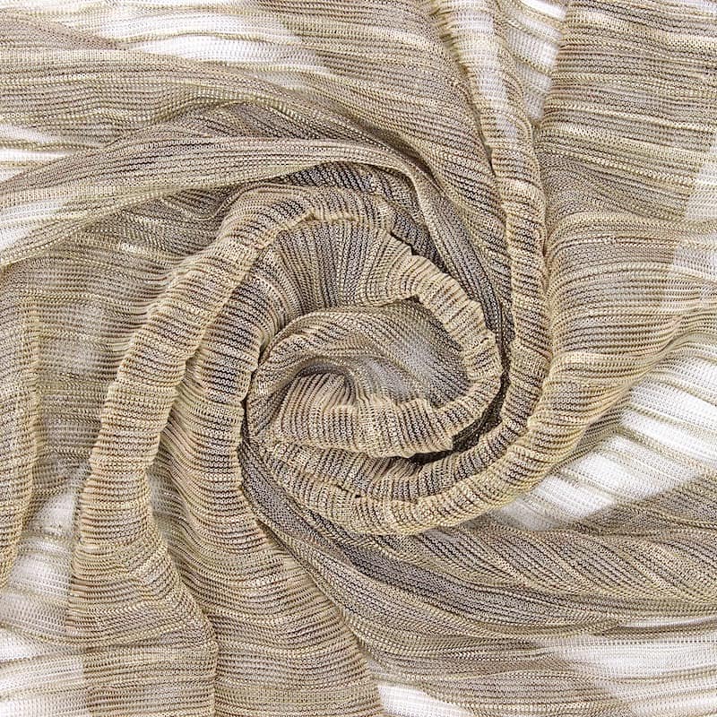 Tissu maille plissée fil doré - beige