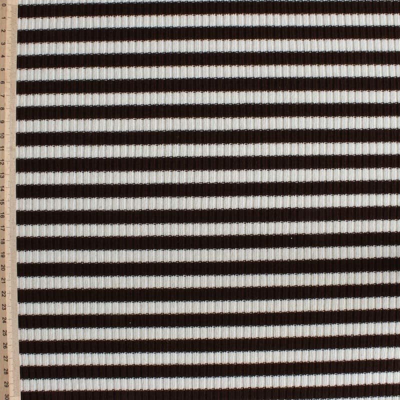 Gebreide polyester en elastaan met beige en bruine strepen