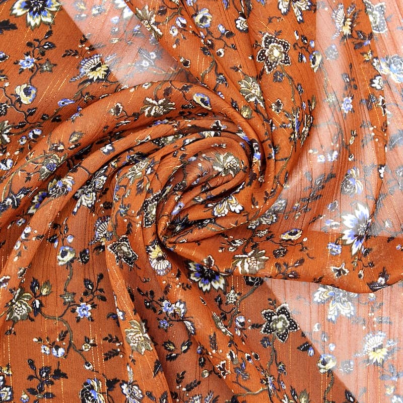 Floral veil with lurex thread - rust-colored