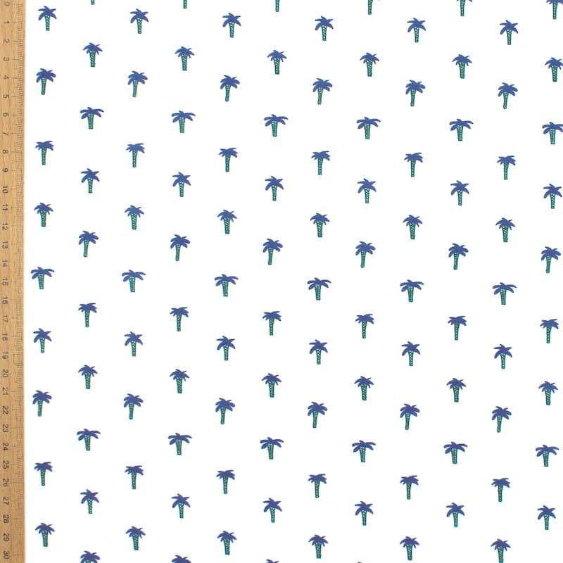 Cotton poplin with palm trees - white 