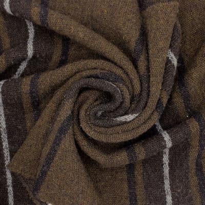 Woolen fabric reversible with beige, white and black stripes