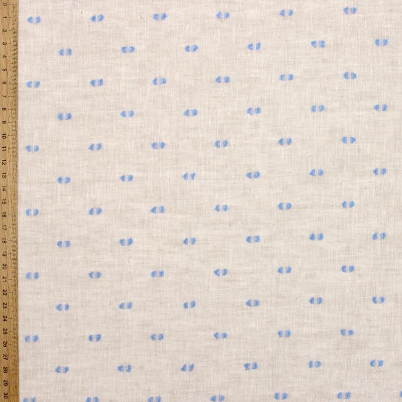 Chambray cotton with embroidered dots - beige / blue