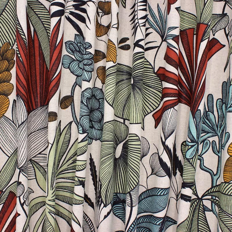 Fabric in cotton and polyester with foliage - multicolor 