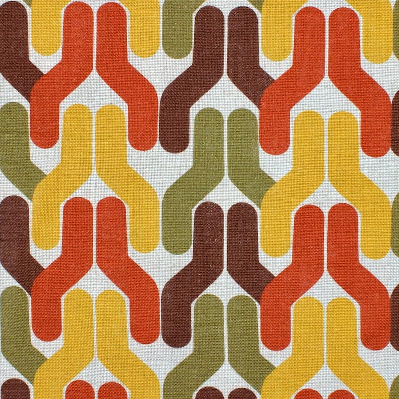 Fabric in viscose en linen with graphic print - multicolor