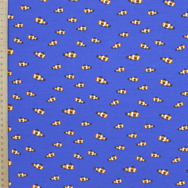 Jersey fabric with clownfish - blue