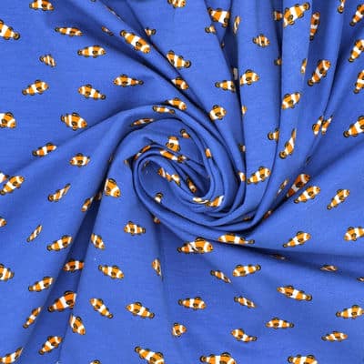 Jersey fabric with clownfish - blue