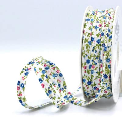 Piping cord with flowers - white / blue and fuchsia