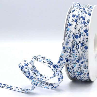 Piping cord with flowers - white / blue