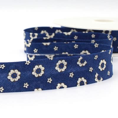 Bias binding with flowers - navy blue