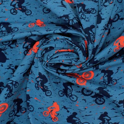 Jerseystof met mountainbikes - blauw 