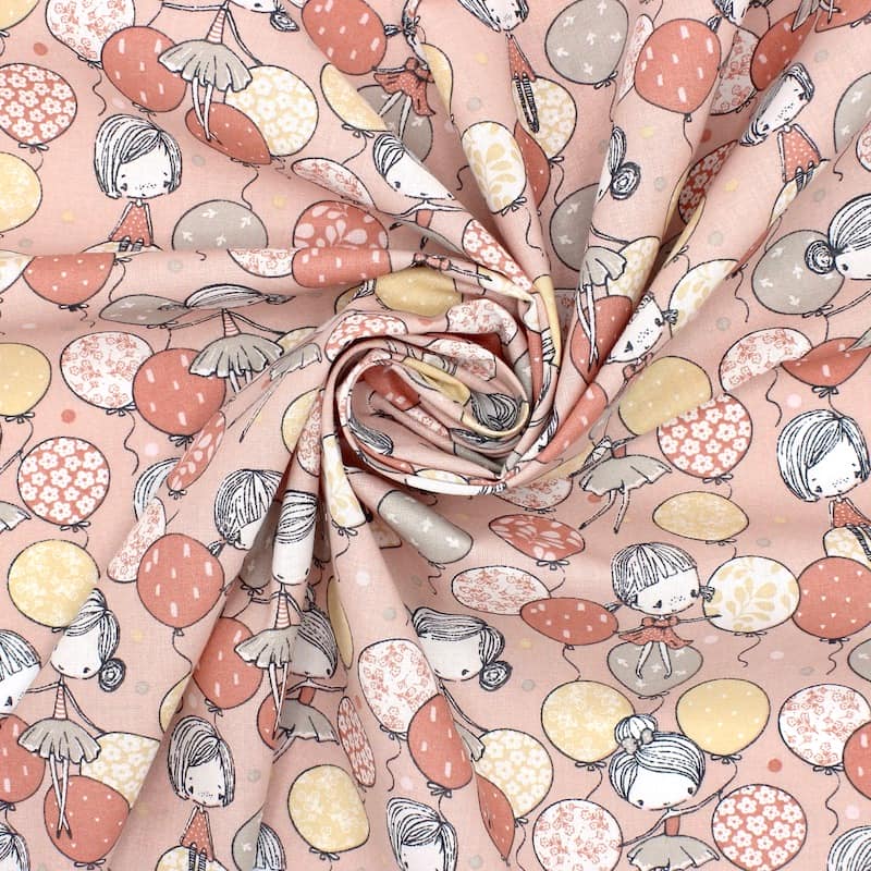 100% cotton with balloons - peach