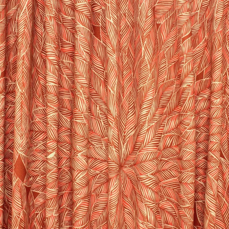 Cotton fabric with foliage - rust-colored / coral 