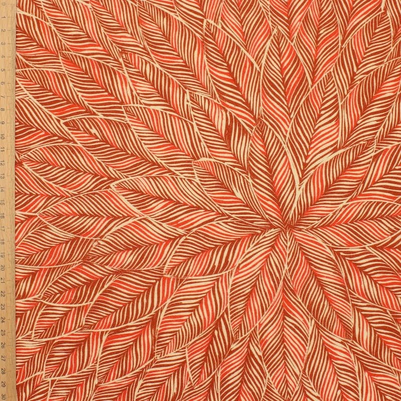 Cotton fabric with foliage - rust-colored / coral 