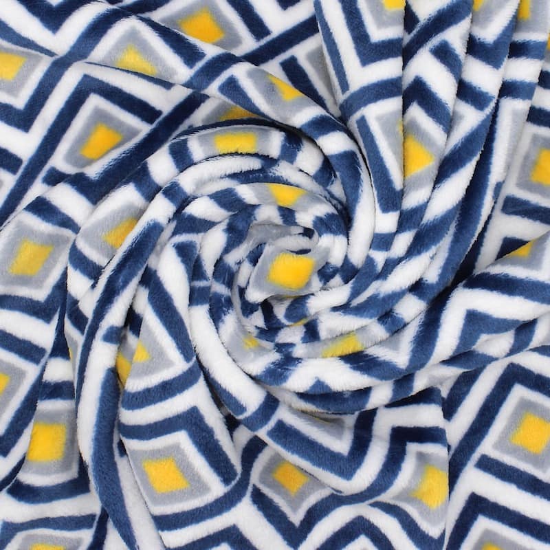 Minky velvet with graphic print - white / blue