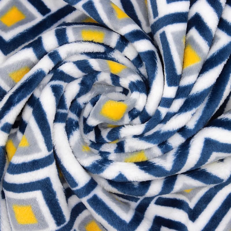 Minky velvet with graphic print - white / blue