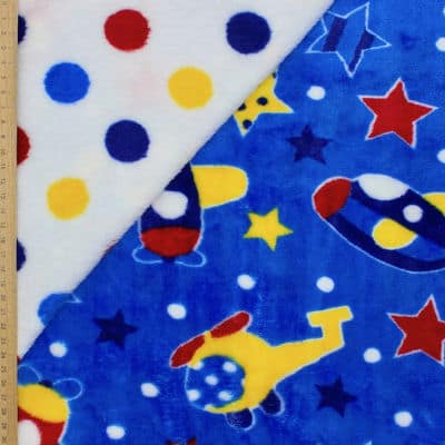 Double-sided minky velvet with helicopters / dots - blue