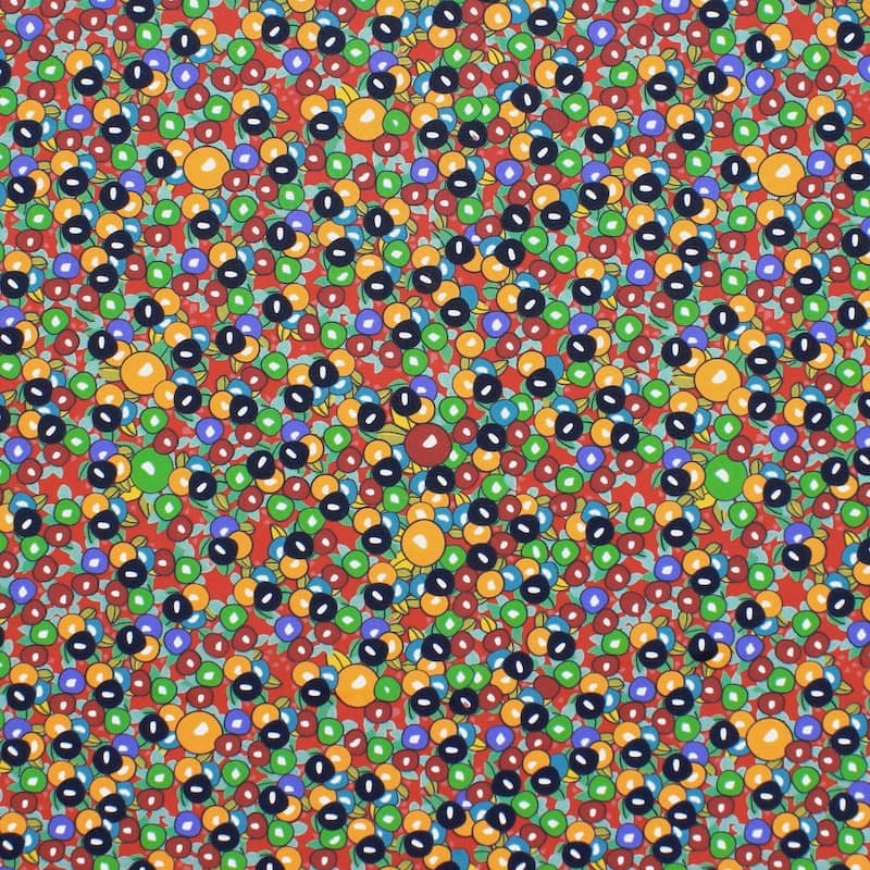 Katoen popeline met bessen - kleurrijk