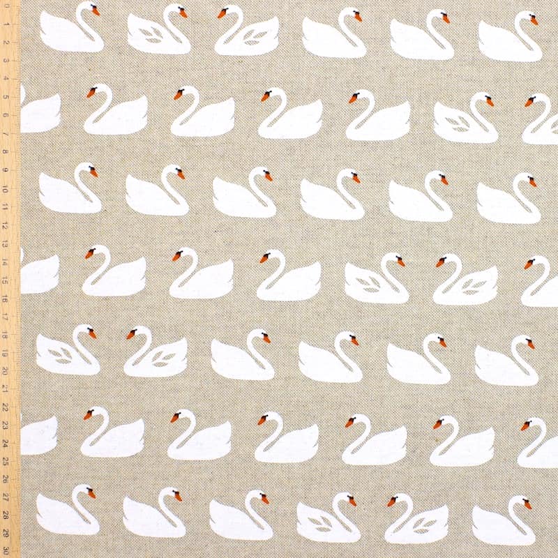 Upholstery fabric with swans - beige