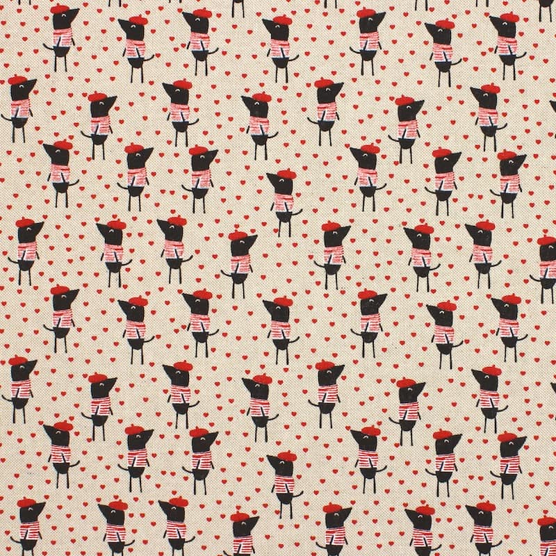 Upholstery fabric with dogs - beige
