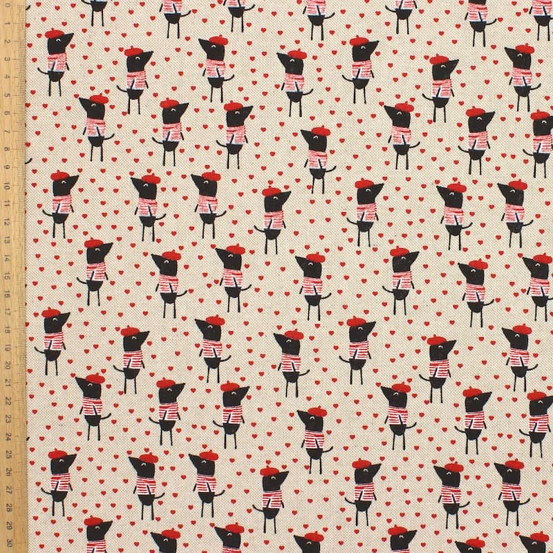 Upholstery fabric with dogs - beige
