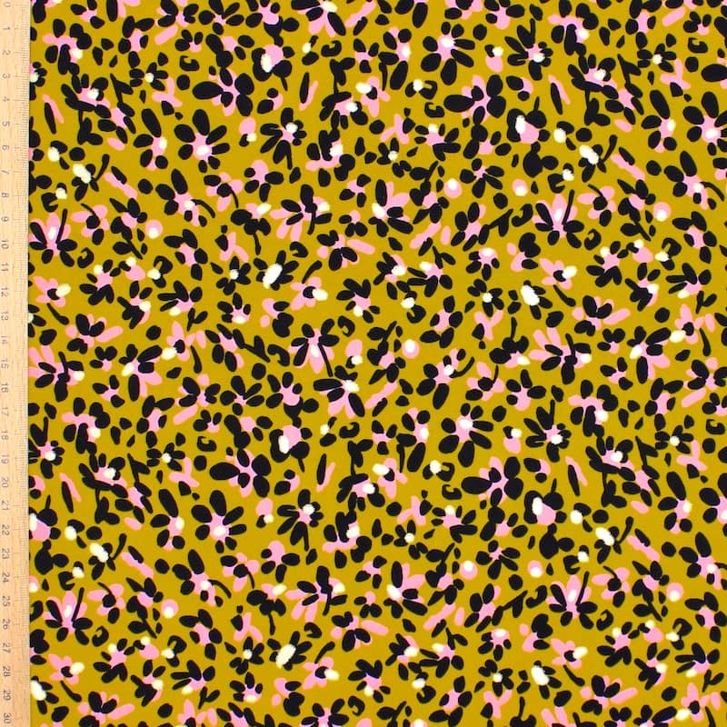 Tissu fleurs touche dorée - moutarde