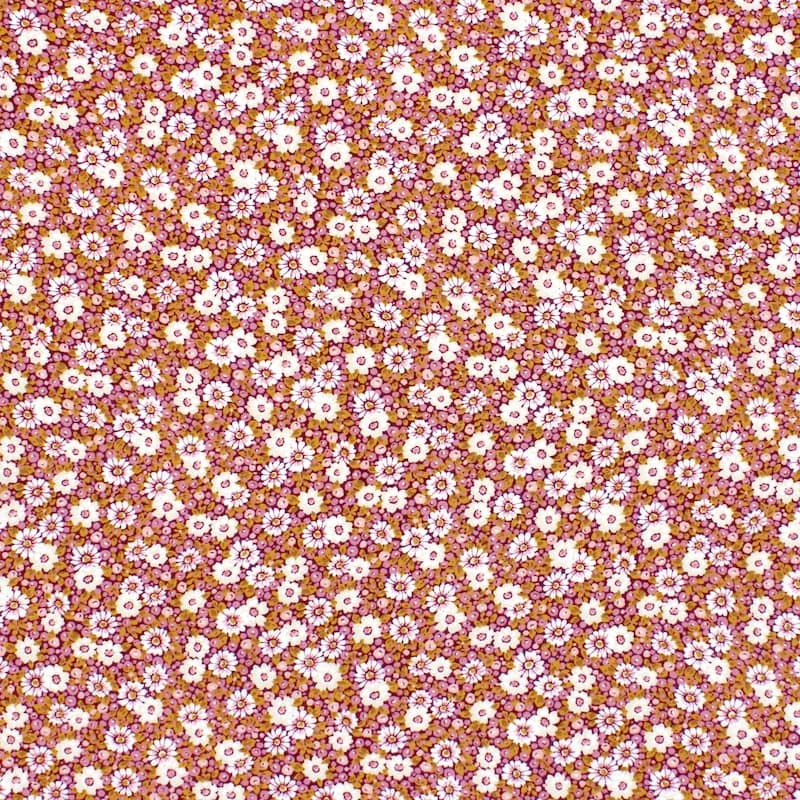 100% viscose with flowers - pink and camel