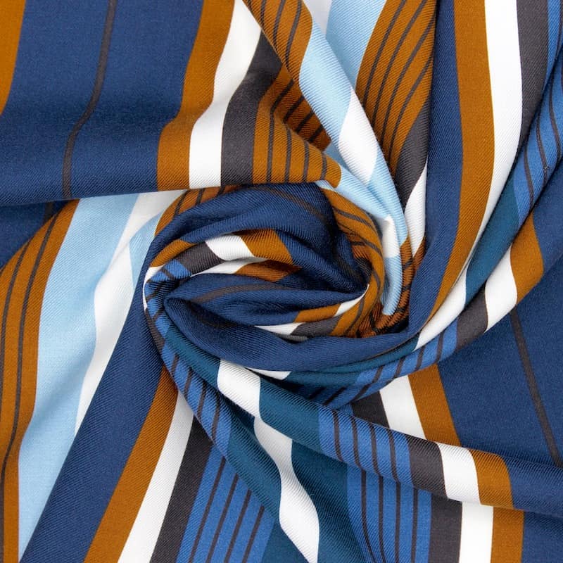 Striped viscose twill fabric - blue and brown