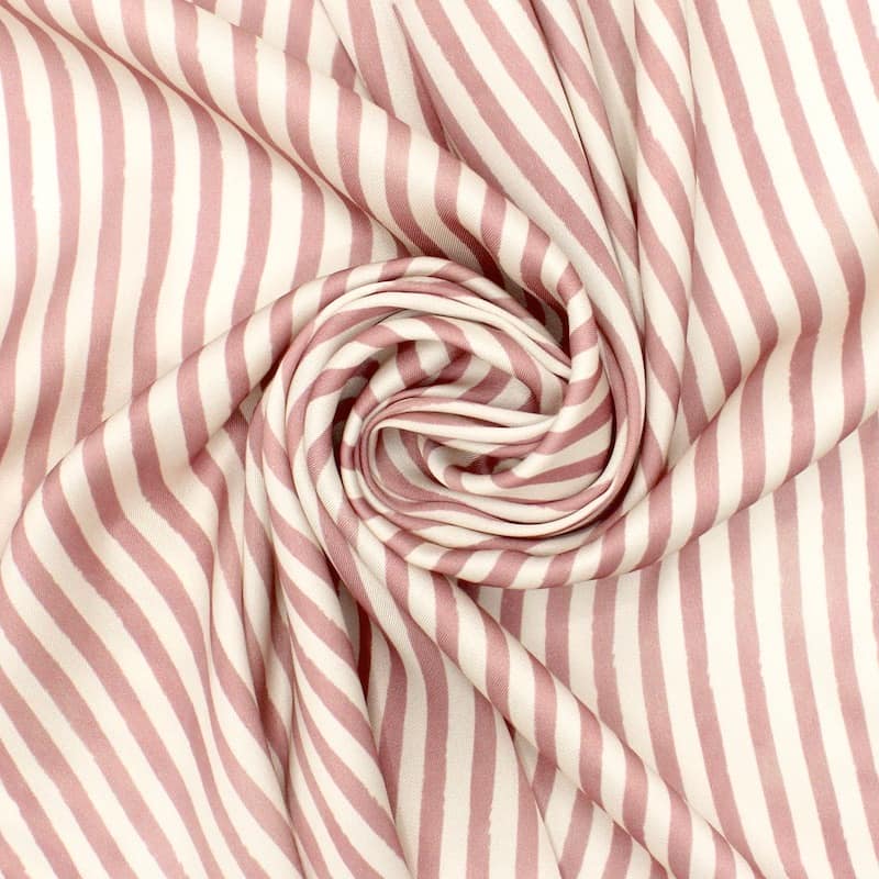 Tissu polyester rayures - vieux rose