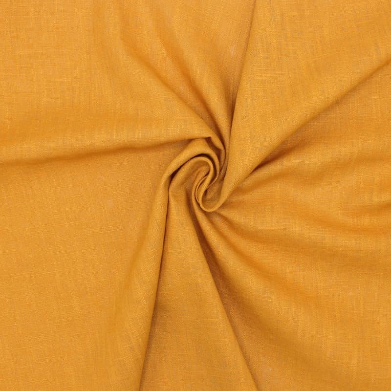 Plain fabric 100% linen - mustard yellow
