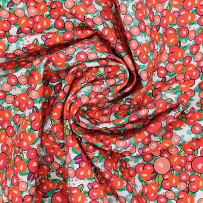 Cotton poplin with berries - red / coral 