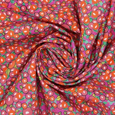 Cotton poplin with berries - coral / pink