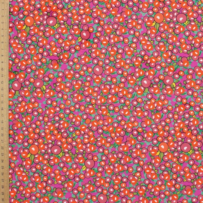 Cotton poplin with berries - coral / pink