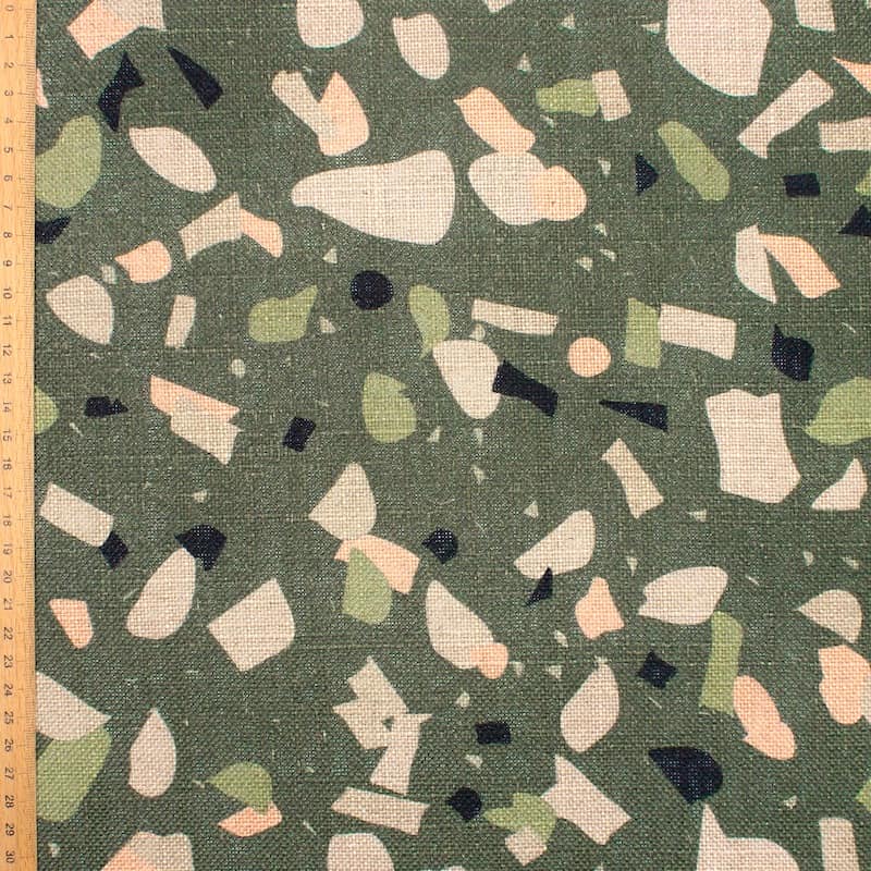 Fabric in viscose and linen with confetti - khaki