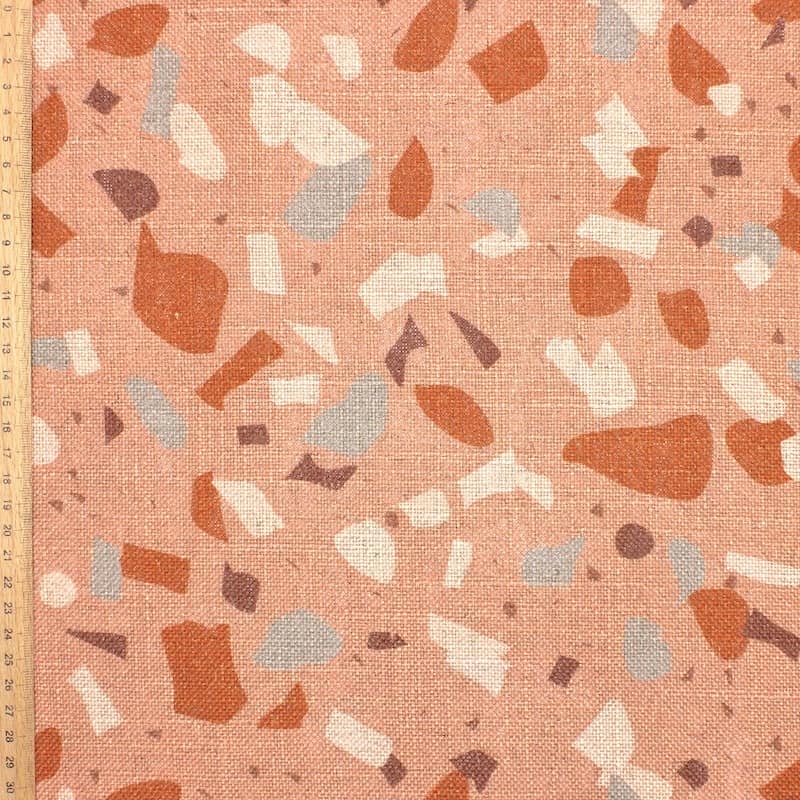 Fabric in viscose and linen with confetti - salmon pink