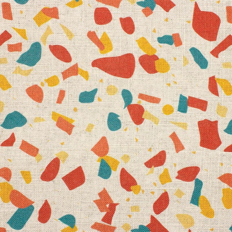 Stof in viscose en linnen met confetti - beige / oranje