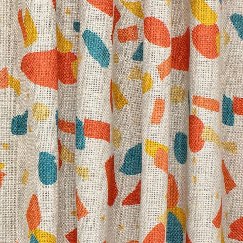 Fabric in viscose and linen with confetti - beige / orange