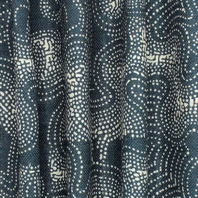 Stof in viscose en linnen met grafische print - marineblauw