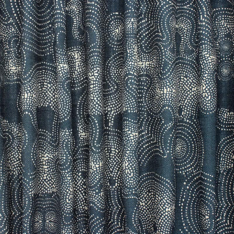 Fabric in viscose and linen with graphic print - navy blue 