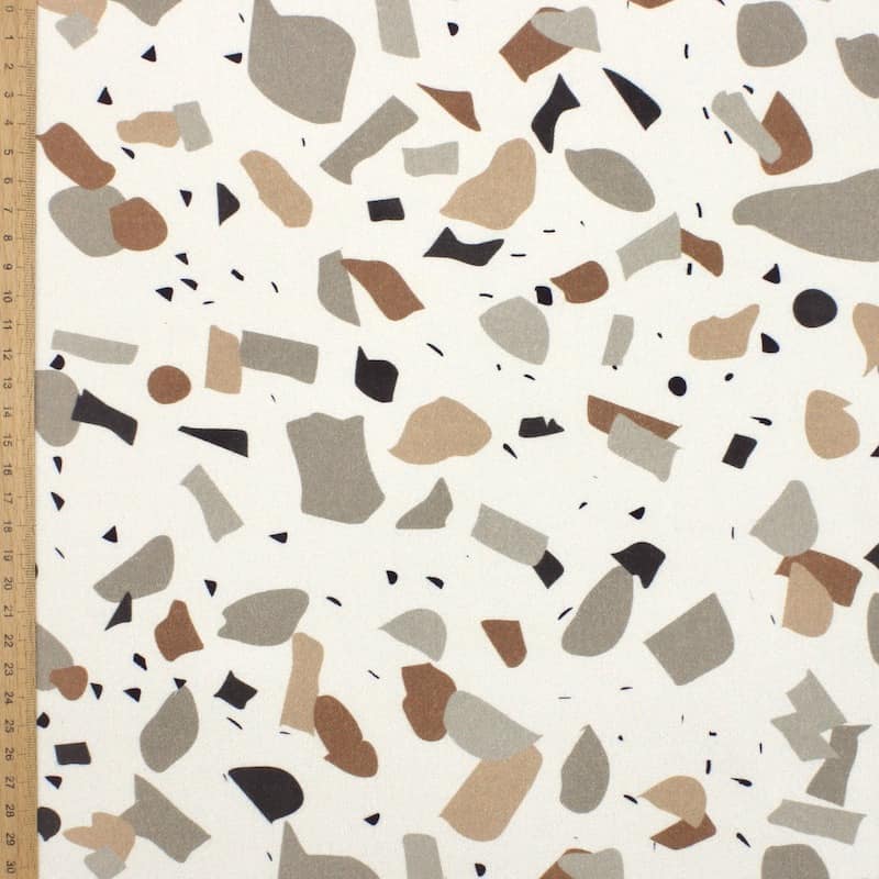 Cotton fabric with twill weave and terrazzo - greige / beige