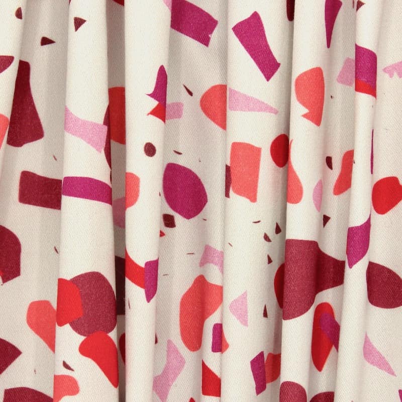 Cotton fabric with twill weave and terrazzo - grey / pink