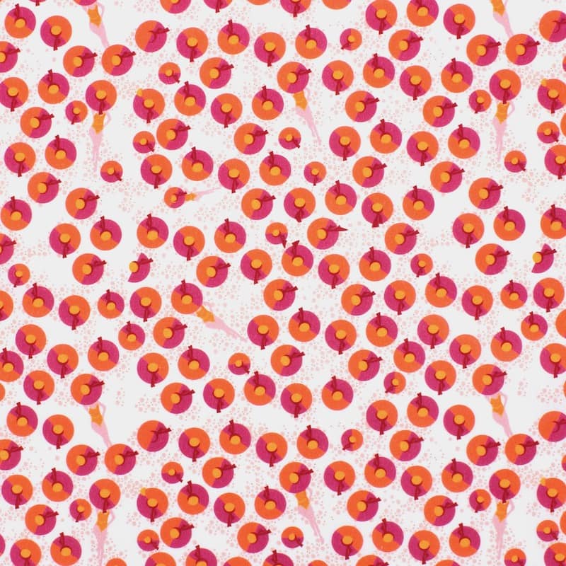 Cotton poplin fabric with hats - coral