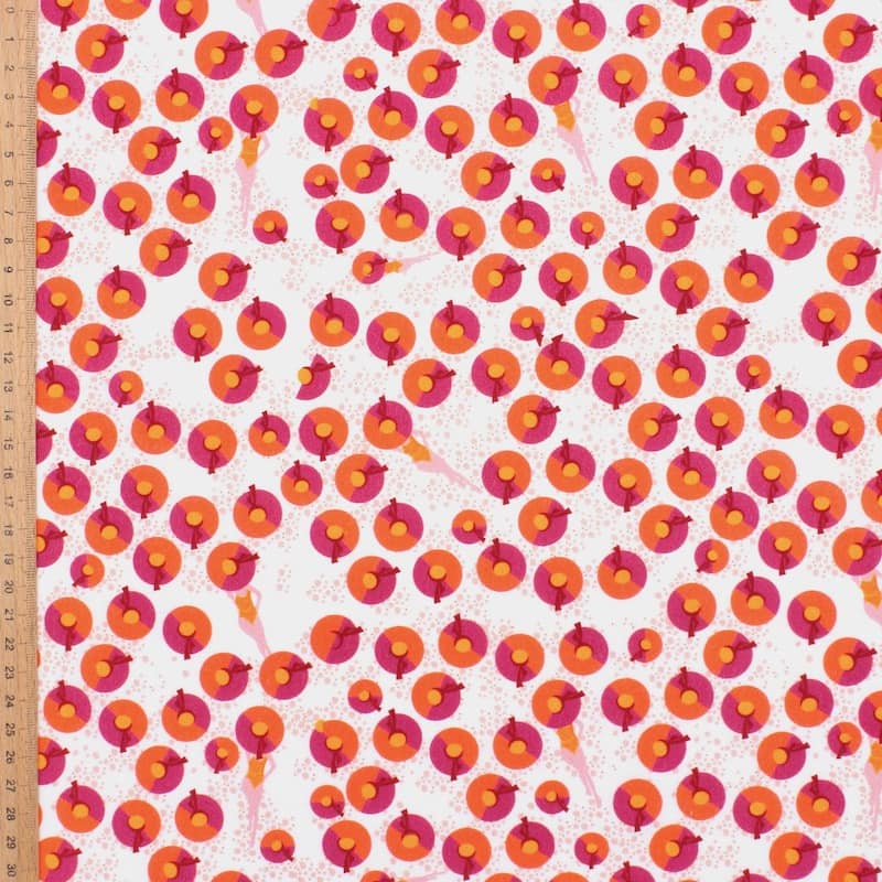 Cotton poplin fabric with hats - coral